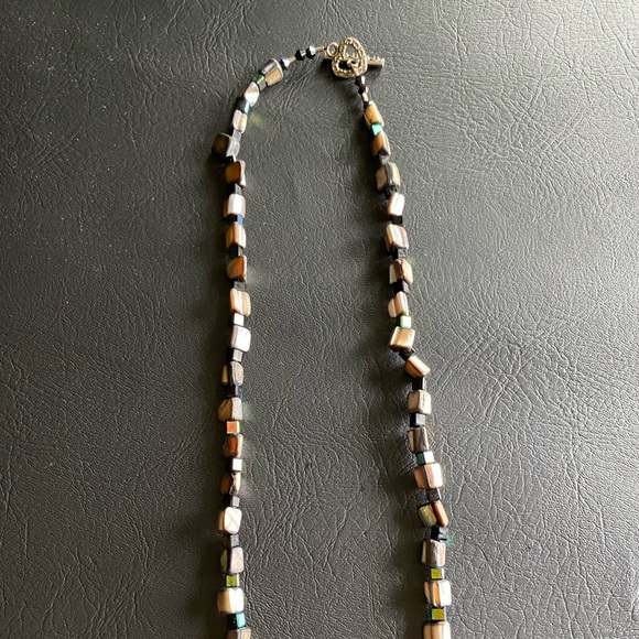 Iridescent Shell & Black Crystal Necklace - Picture 2 of 3